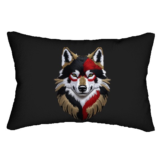 German Wolf Head in Black Red and Gold Lumbar Pillows