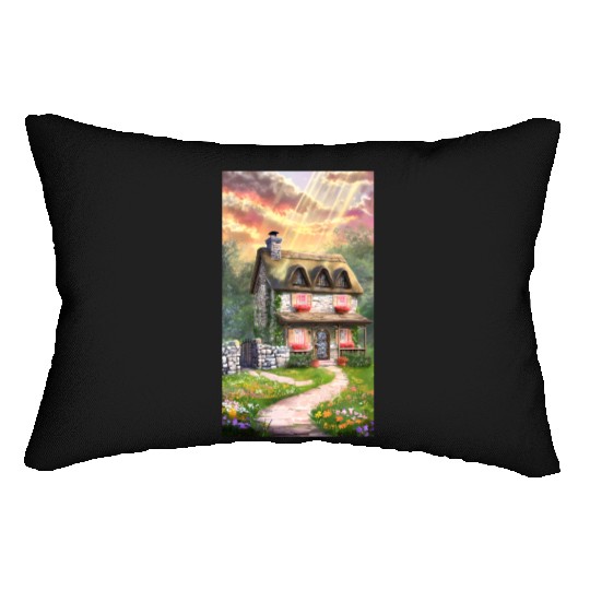 Fairy Tale Cottage in Sunrise Light Lumbar Pillows