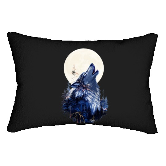 Lunar Howl Forest Mythical Wolf Lumbar Pillows