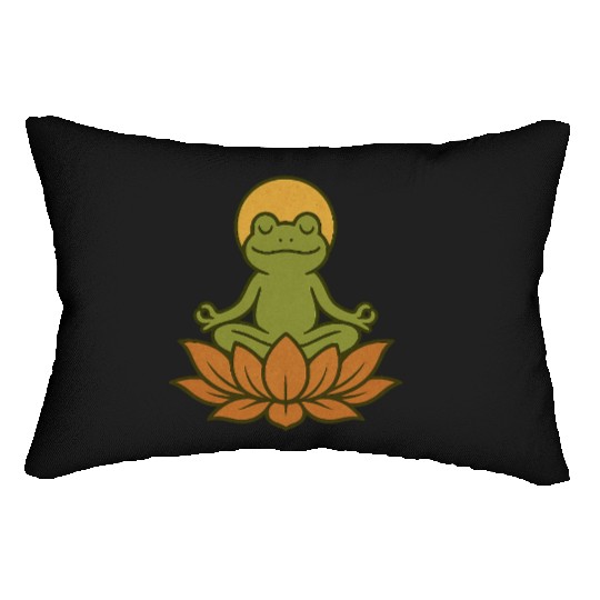 Serene Lotus Frogs Meditation Design Lumbar Pillows