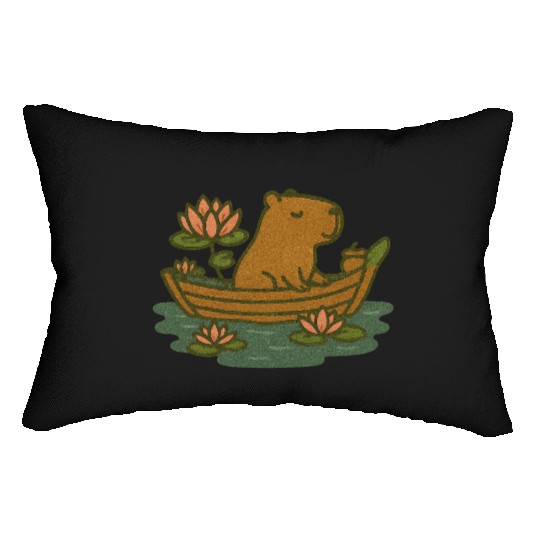 Whimsical Bear in Lotus Boat Design Lumbar Pillows