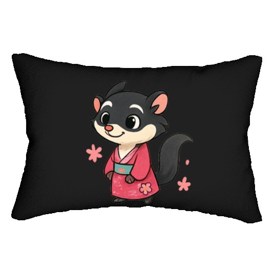 Kawaii Sly Fox in Traditional Kimono Lumbar Pillows