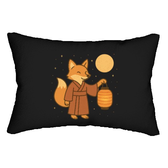 Cute Fox in Traditional Kimono with Lantern Lumbar Pillows