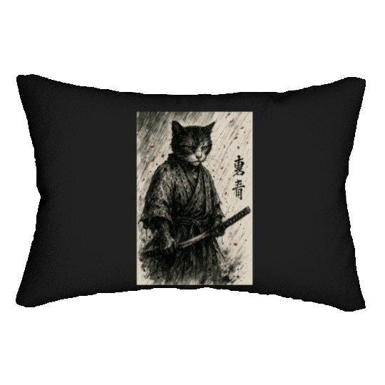 Samurai Cat Warrior Vintage Japanese Art Design Lumbar Pillows