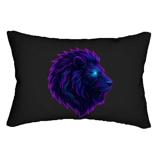 Neon Roar Cyberpunk Lion Head Lumbar Pillows