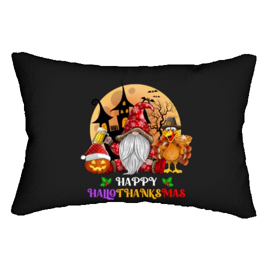 Happy Hallothanksmas Halloween Thanksgiving Xmas Lumbar Pillows