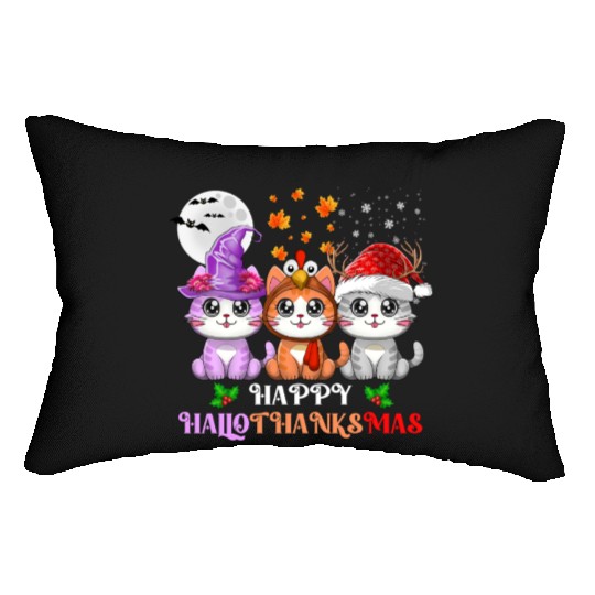 Happy HalloThanksMas Cute Cats Lover Lumbar Pillows