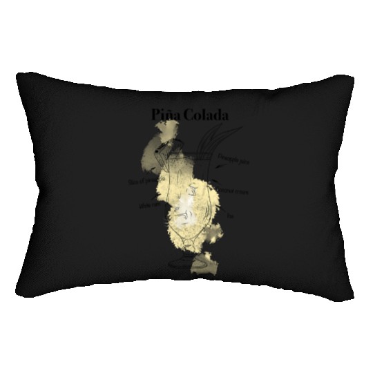 Piña Colada Cocktail Tropical Hand-Drawn Recipe Lumbar Pillows