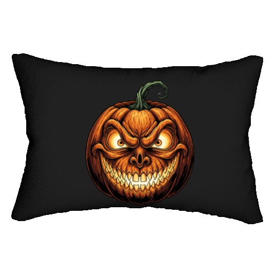 Menacing Jack-o'-Lantern Face Illustration Lumbar Pillows