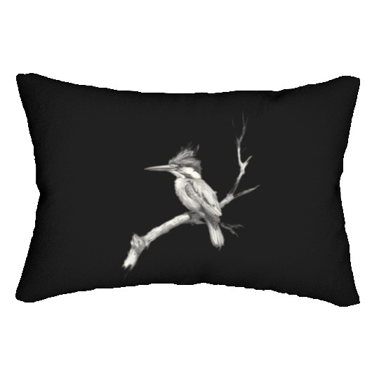Elegant Black and White Kingfisher Illustration Lumbar Pillows