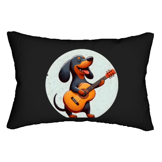 Playful Dachshund Guitar Badge Lumbar Pillows