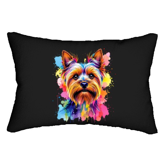 Vibrant Yorkie Portrait Art Lumbar Pillows