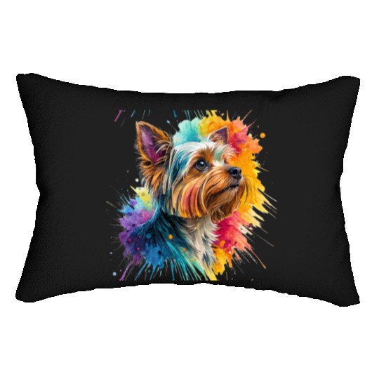 Vibrant Yorkie Watercolor Portrait Lumbar Pillows
