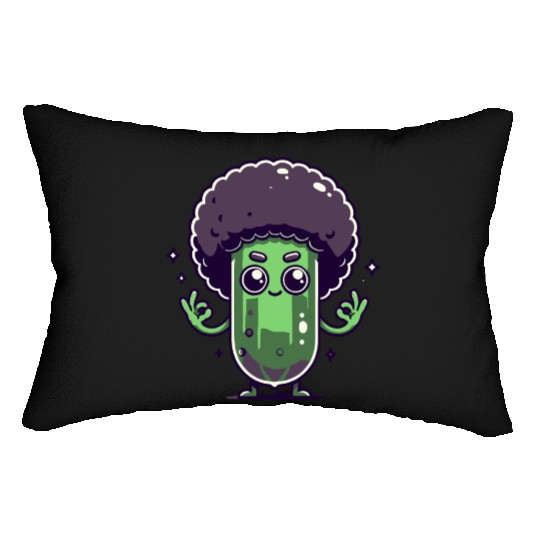 Whimsical Broccoli with Afro Hair Lumbar Pillows