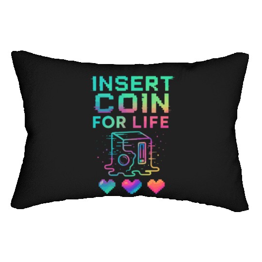 Insert Coin for Life – Retro Gaming Typography Lumbar Pillows