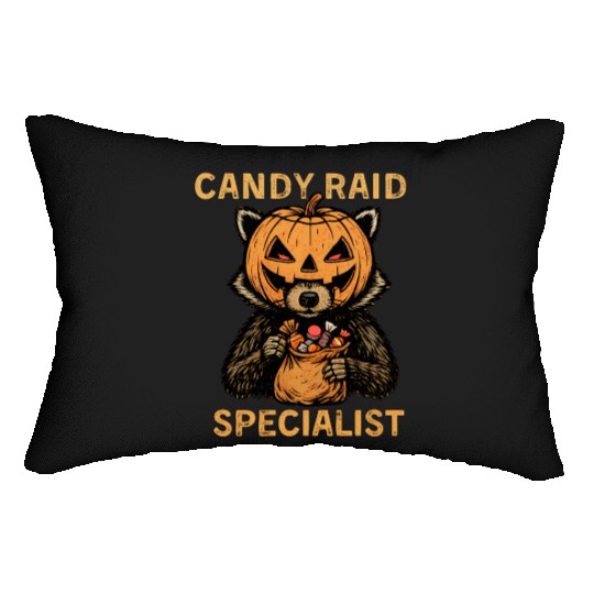 Candy Raid Specialist Halloween Raccoon Pumpkin Lumbar Pillows