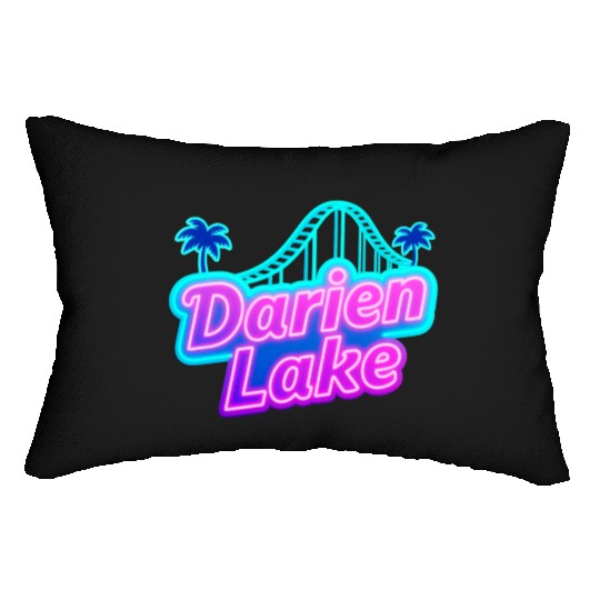 Neon Daren Lake Sign with Roller Coaster and Palms Lumbar Pillows