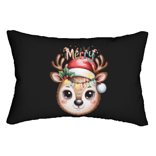 Rudolph Reindeer Watercolor Cozy Holiday Art Lumbar Pillows