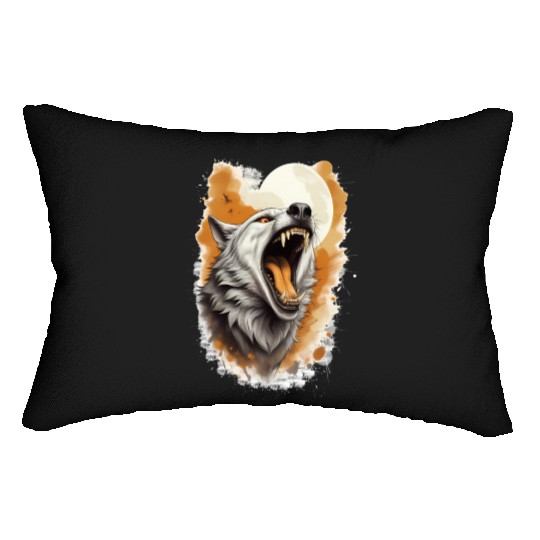 Howling Wolf Under Full Moon Lumbar Pillows