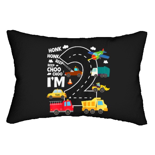 Kids Birthday 2 Traffic Vehicles Number Two Design Lumbar Pillows