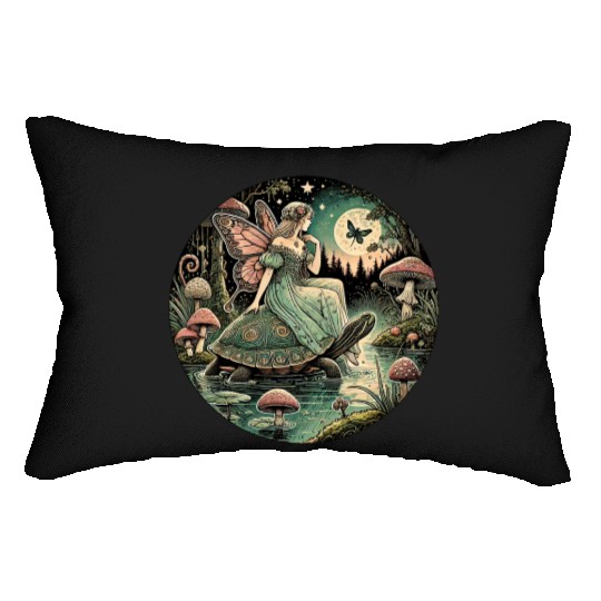 Fairy Queen Rides Tortoise Under Moon Lumbar Pillows