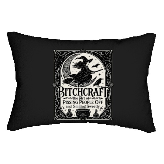 Witch Flying on Broomstick with Crows Lumbar Pillows