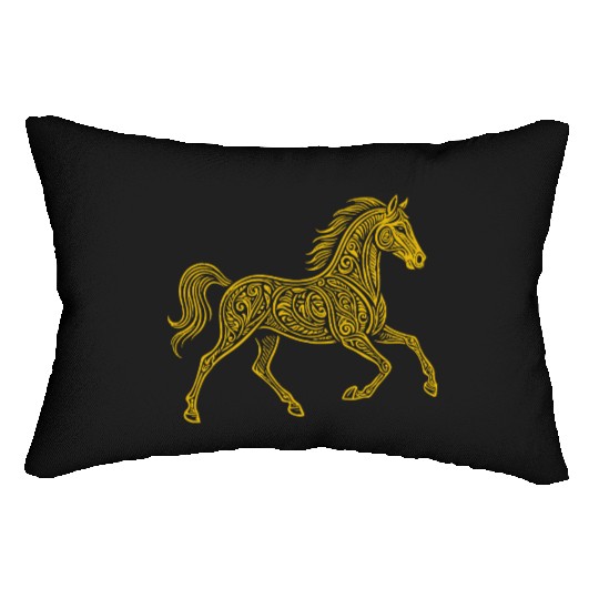 Ornate Gold Celtic Horse Design Lumbar Pillows