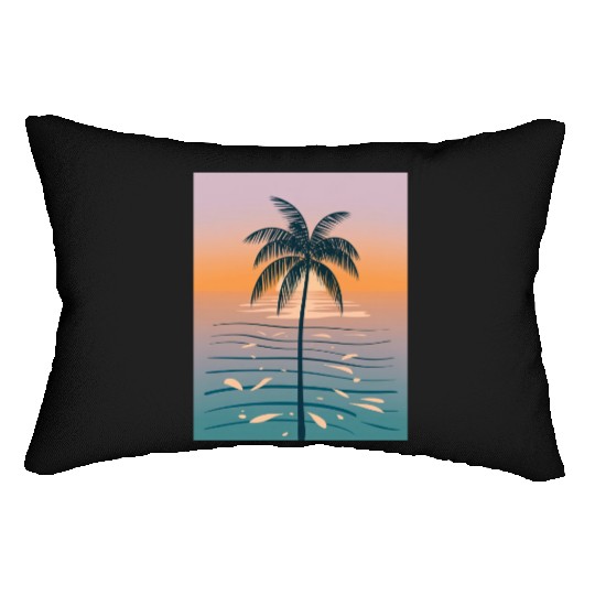 Tropical Sunset Palm Illustration Lumbar Pillows