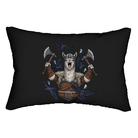 Viking Alpaca Warrior Illustration Lumbar Pillows