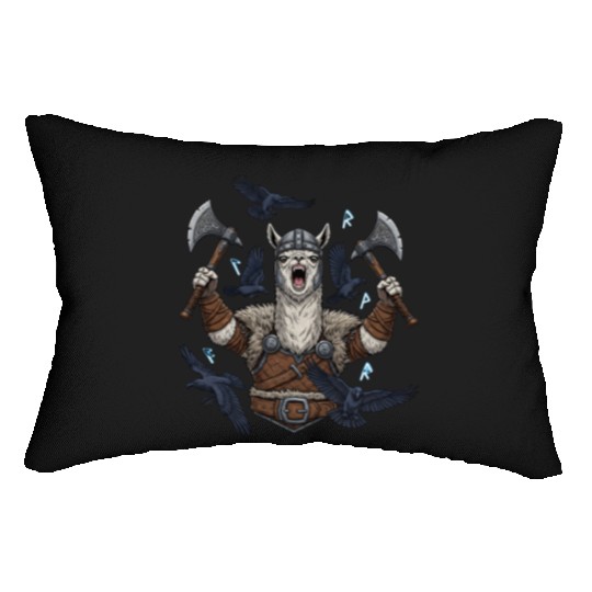 Viking Alpaca Warrior Illustration Lumbar Pillows