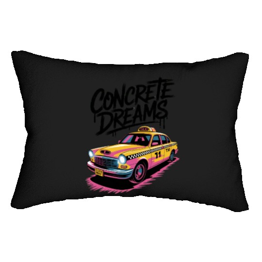 Vibrant Taxi Dreams Illustration Lumbar Pillows