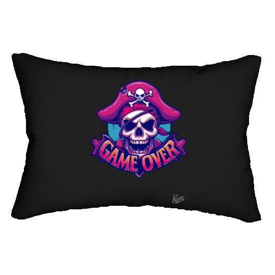 Pirate Skull with Eye Patch and Game Over Banner Lumbar Pillows