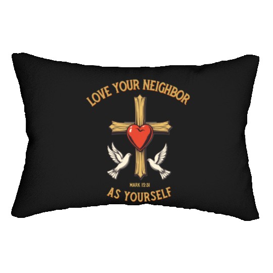 Love Your Neighbor Cross Illustration bible verse Lumbar Pillows