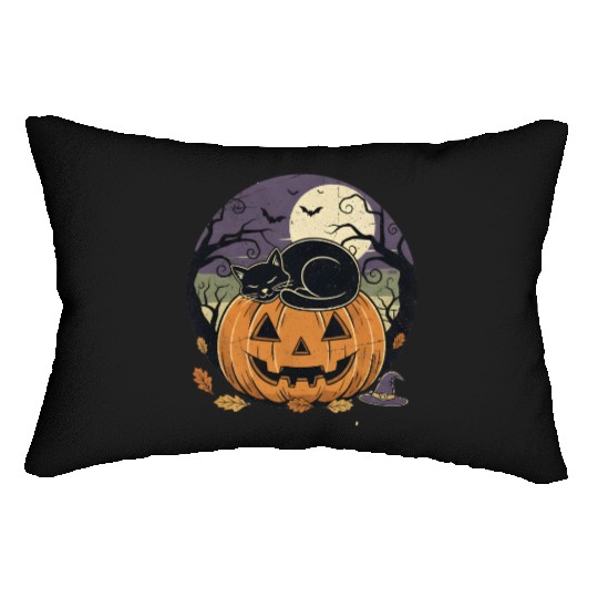Spooky Cat Nap Pumpkin | Halloween Party Design Lumbar Pillows