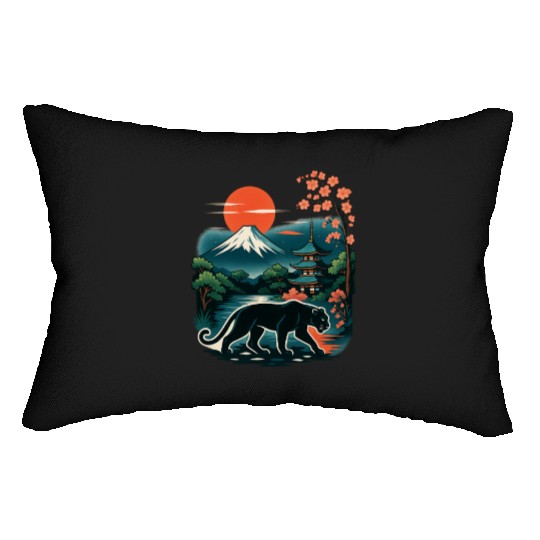 Serene Japanese Landscape with Mount Fuji Lumbar Pillows