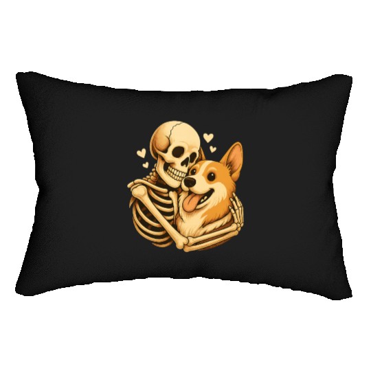 Halloween Skeleton Hugging Corgi Dog Lumbar Pillows