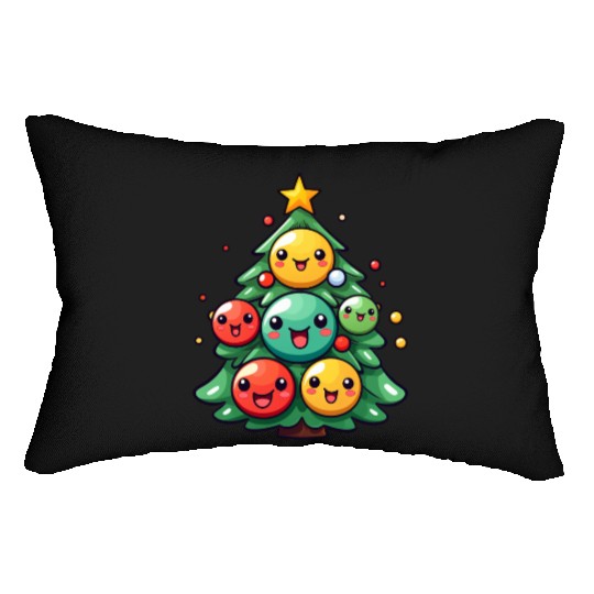 Kawaii Christmas Tree with Chibi Ornaments Lumbar Pillows