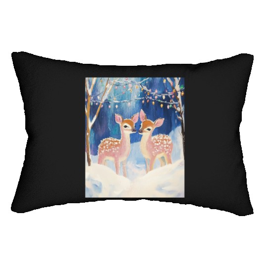 Enchanted Winter Deer Scene Lumbar Pillows