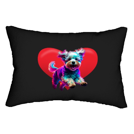 Vibrant Maltese with Heart Backdrop Lumbar Pillows