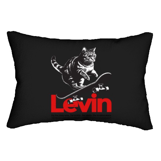Cool Cat Skateboard with cute Boy Name LEVIN Lumbar Pillows