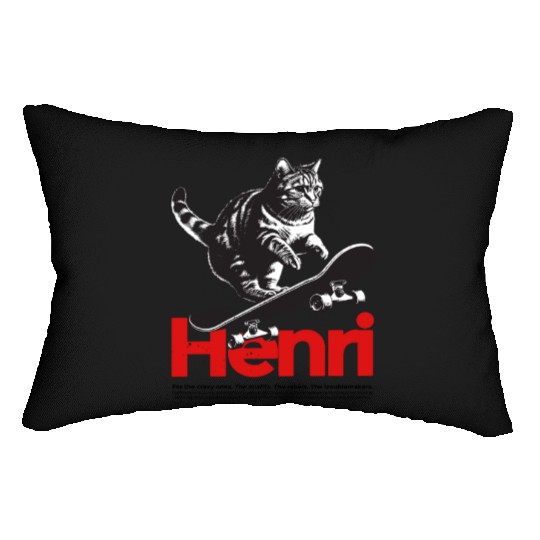 Cool Cat Skateboard with cute Boy Name HENRI Lumbar Pillows