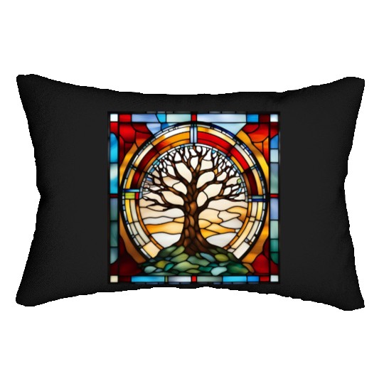 Stained Glass Tree of Life Artwork Lumbar Pillows