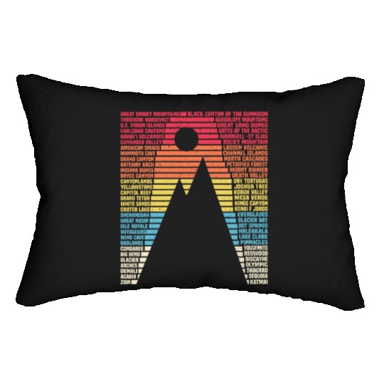 National Parks List Word Vintage Camping Hiking Lumbar Pillows