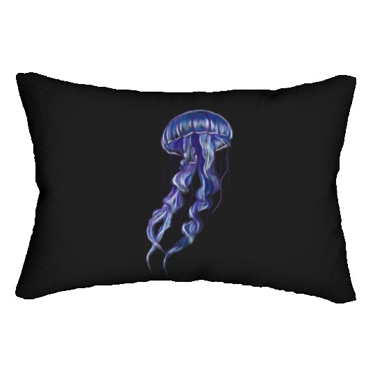 Bioluminescent Purple Jellyfish Illustration Lumbar Pillows