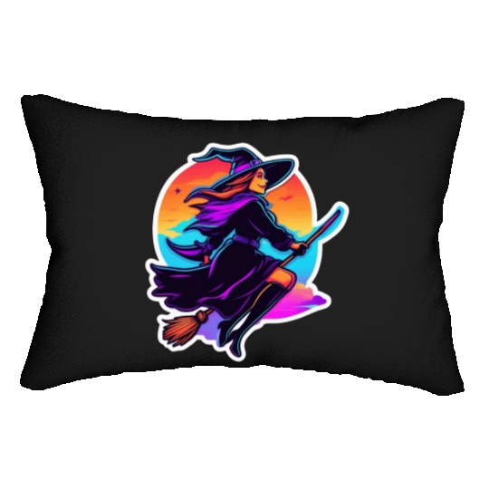 Enchanted Witch on a Broom Halloween Lumbar Pillows