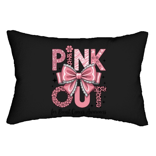 Pink Out Breast Cancer Awareness Coquette Bow  Lumbar Pillows