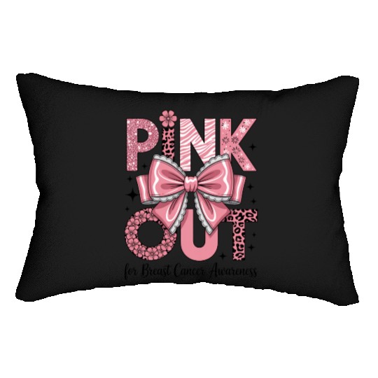 Pink Out Breast Cancer Awareness Coquette Bow  Lumbar Pillows