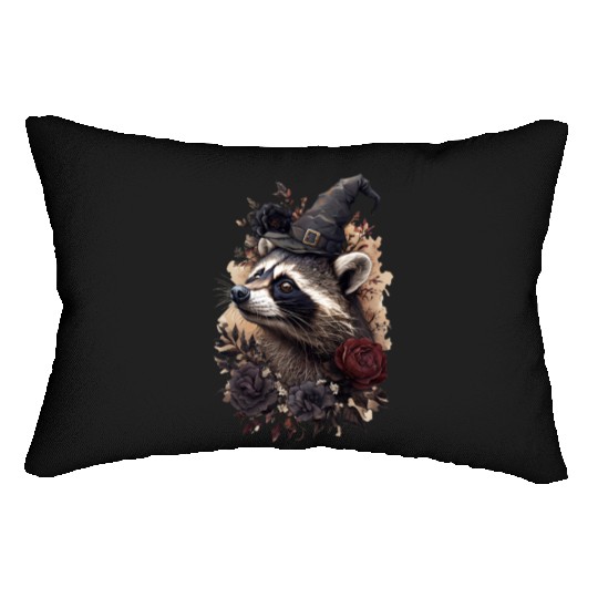 Witch Hat Raccoon with Floral Accents Lumbar Pillows