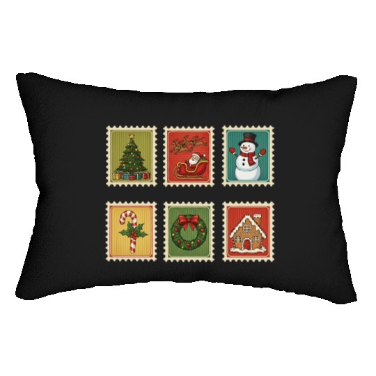 Vintage Christmas Stamps Design Lumbar Pillows