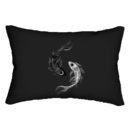 Ethereal Black & White Koi Fish Yin Yang Design Lumbar Pillows